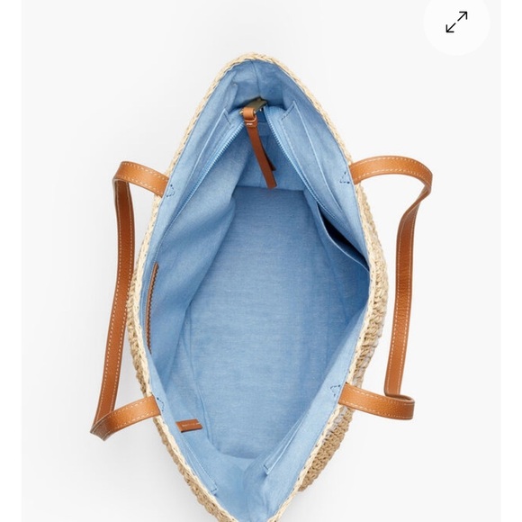 STRAW GETAWAY TOTE - NATURAL Stylish Tan and White Woven Tote Bag - Picture 7 of 7